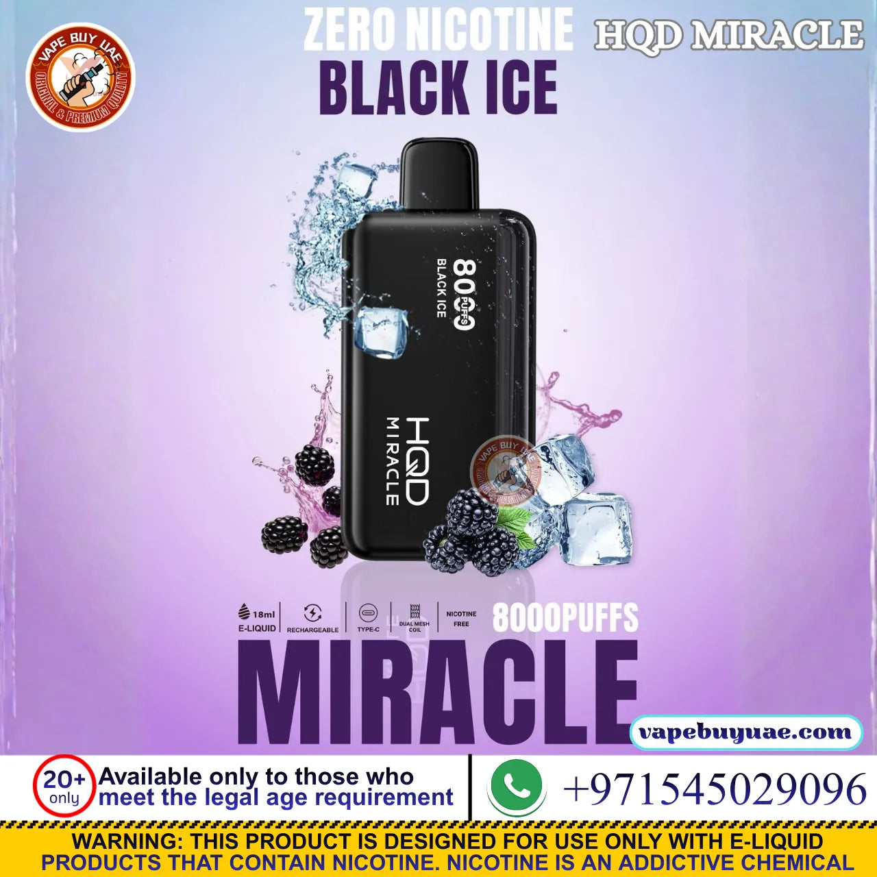 HQD Miracle 8000 Puffs Nicotine Free Disposable Vape UAE
