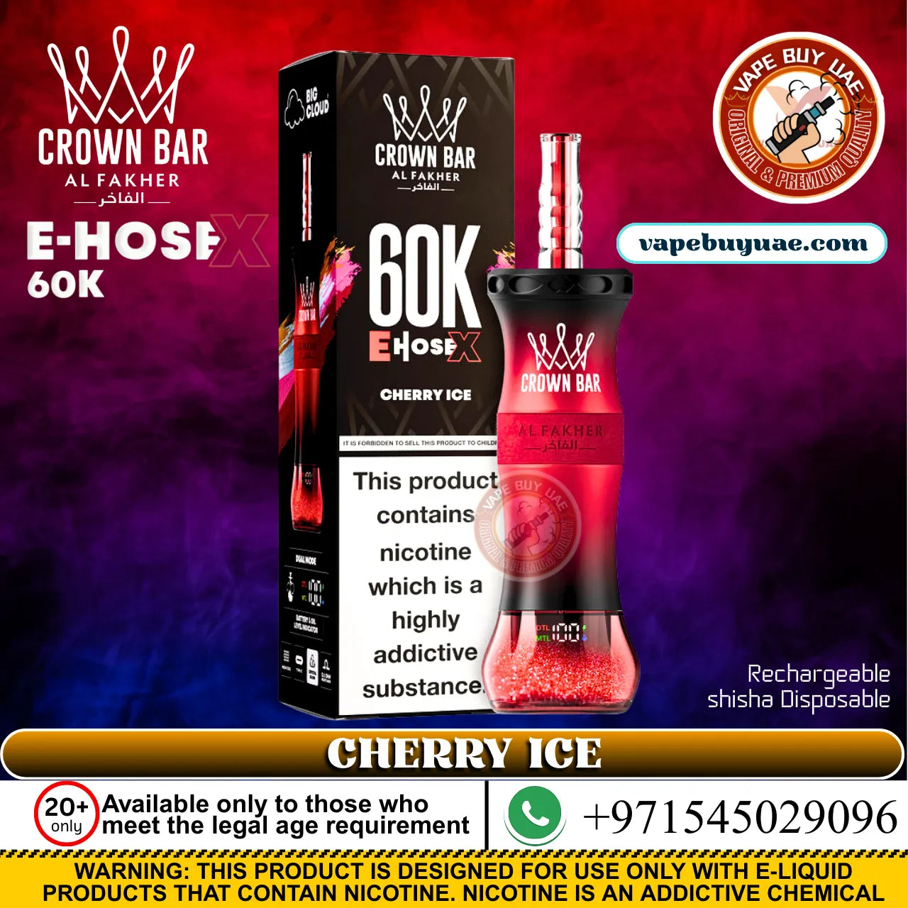 Al Fakher Crown Bar E-HOSE X Grape Berry 60K Puffs DTL Shisha Rechargeable Disposable