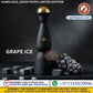 Vape device with grapes and ice cubes on a dark background, featuring 'HUMO AZUL' branding.