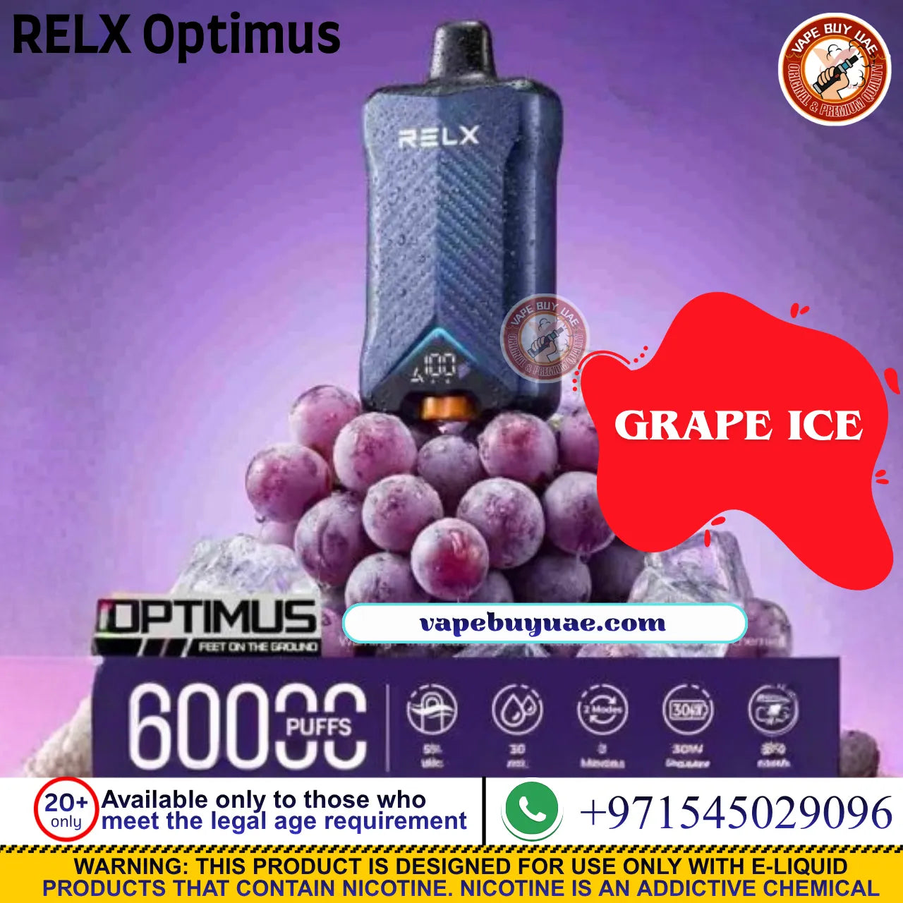 RELX Optimus 60000 Puffs rechargeable disposable vape in Dubai