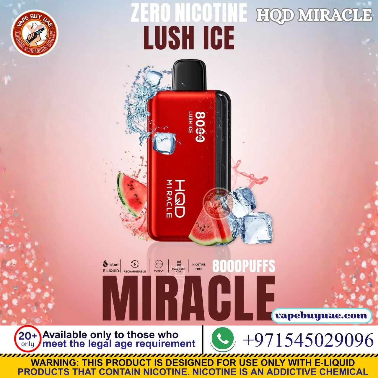 HQD Miracle 8000 Puffs Nicotine Free Disposable Vape UAE