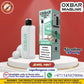 OXBAR Maglink 50K Pod System – 5% Nicotine in Jewel Mint flavor shown next to its retail packaging box on a white display pedestal. The background is a solid red gradient with various promotional text overlays, logos, and warning labels.