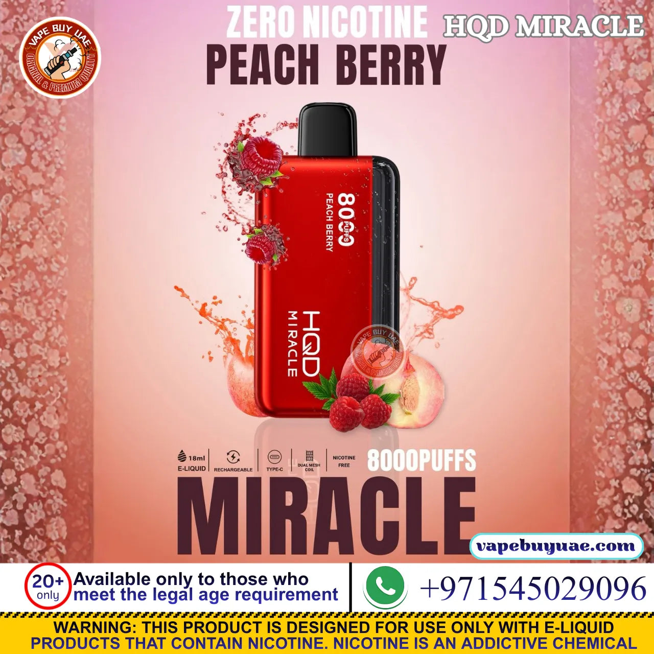 HQD Miracle 8000 Puffs Nicotine Free Disposable Vape UAE