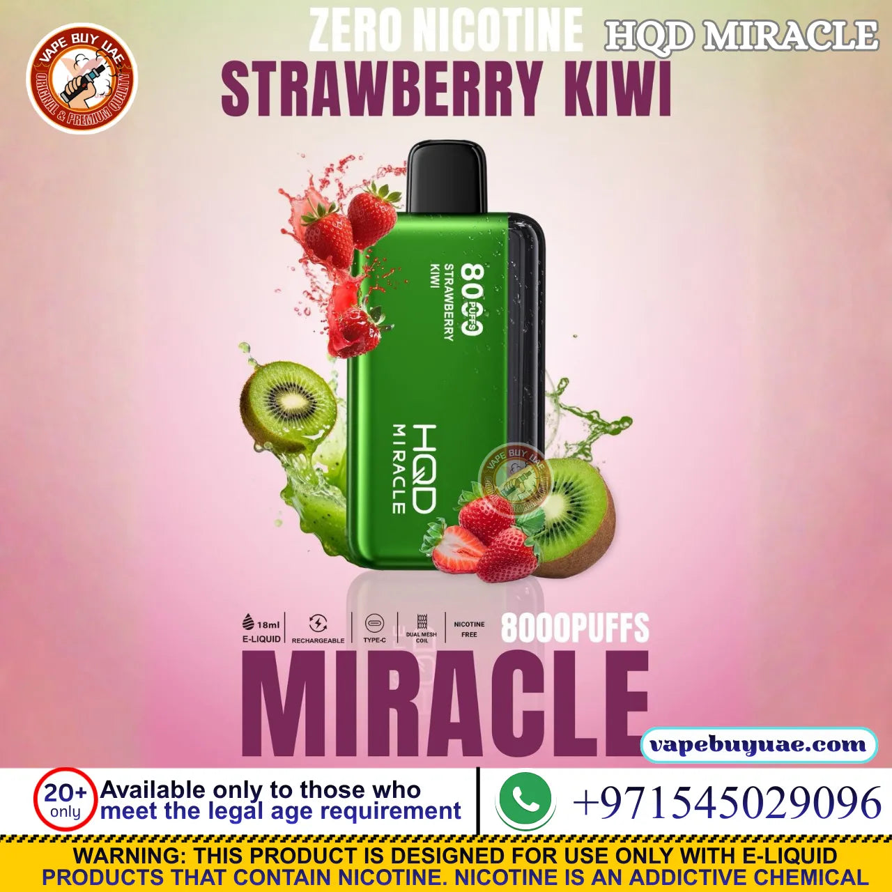 HQD Miracle 8000 Puffs Nicotine Free Disposable Vape UAE