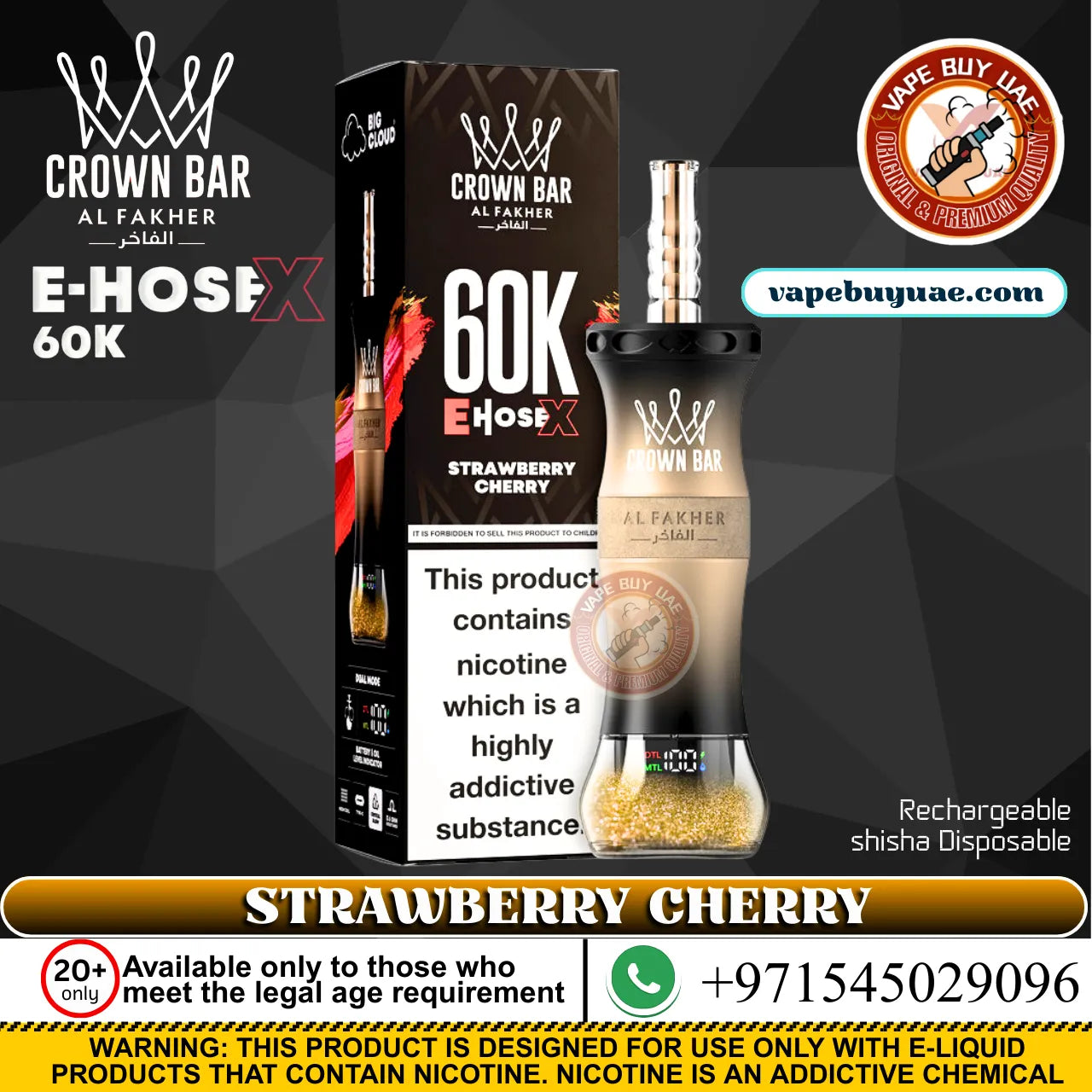 Al Fakher Crown Bar E-HOSE X Grape Berry 60K Puffs DTL Shisha Rechargeable Disposable