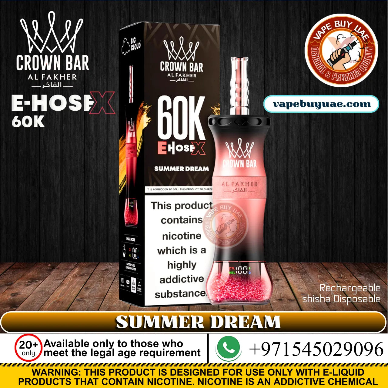 Al Fakher Crown Bar E-HOSE X Grape Berry 60K Puffs DTL Shisha Rechargeable Disposable