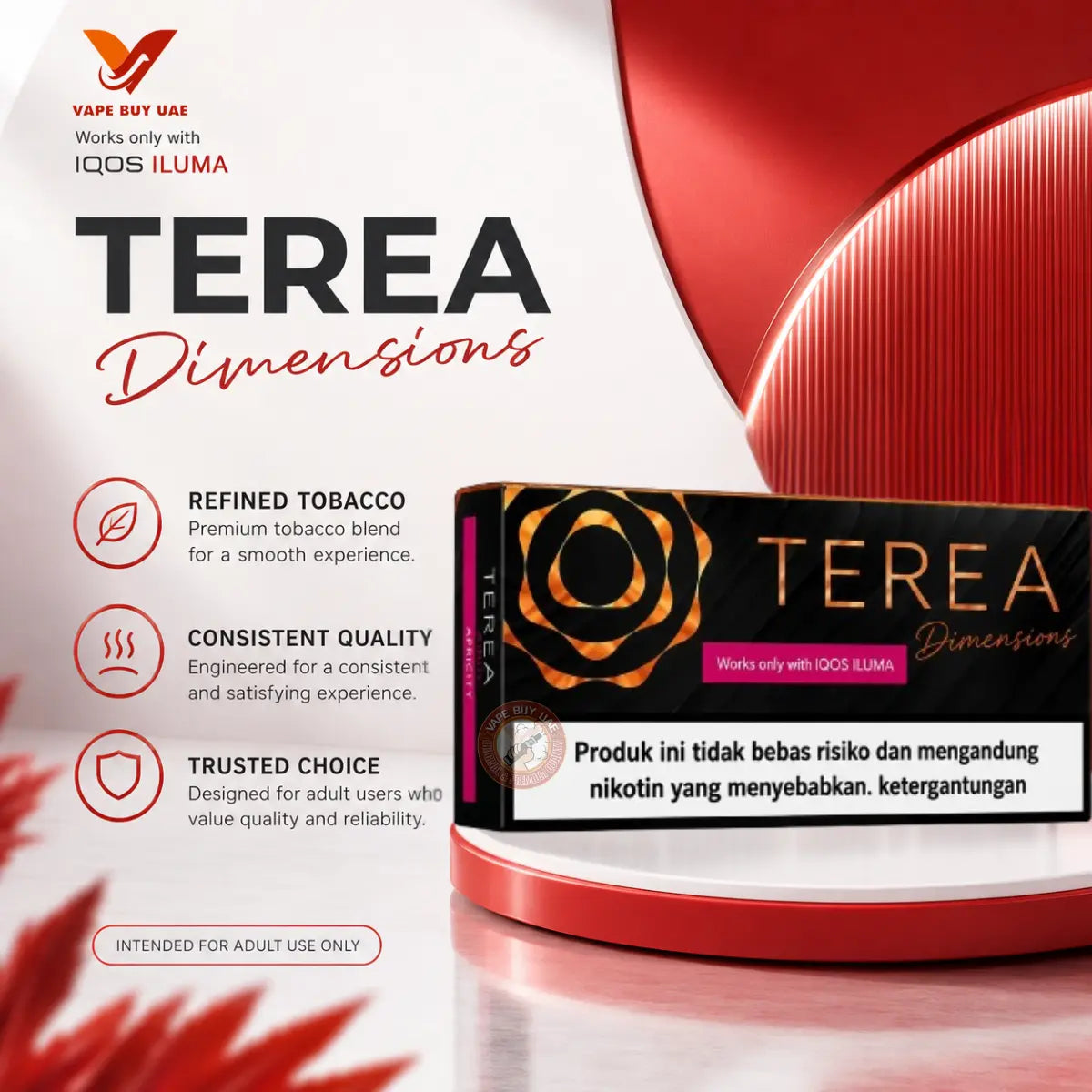 TEREA Dimensions Apricity Indonesia pack with refined tobacco profile for compatible IQOS ILUMA devices