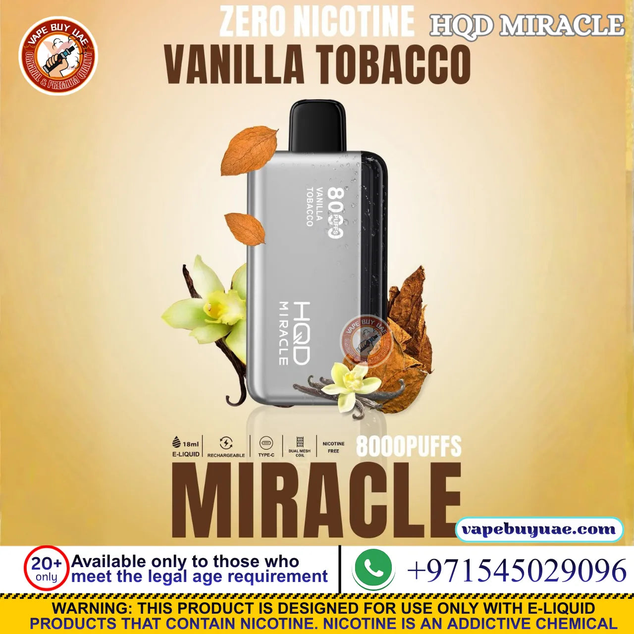 HQD Miracle 8000 Puffs Nicotine Free Disposable Vape UAE
