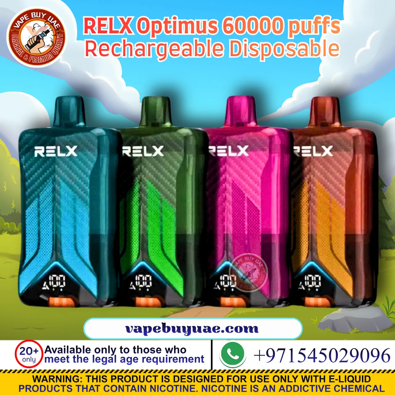 RELX Optimus 60000 Puffs rechargeable disposable vape in Dubai
