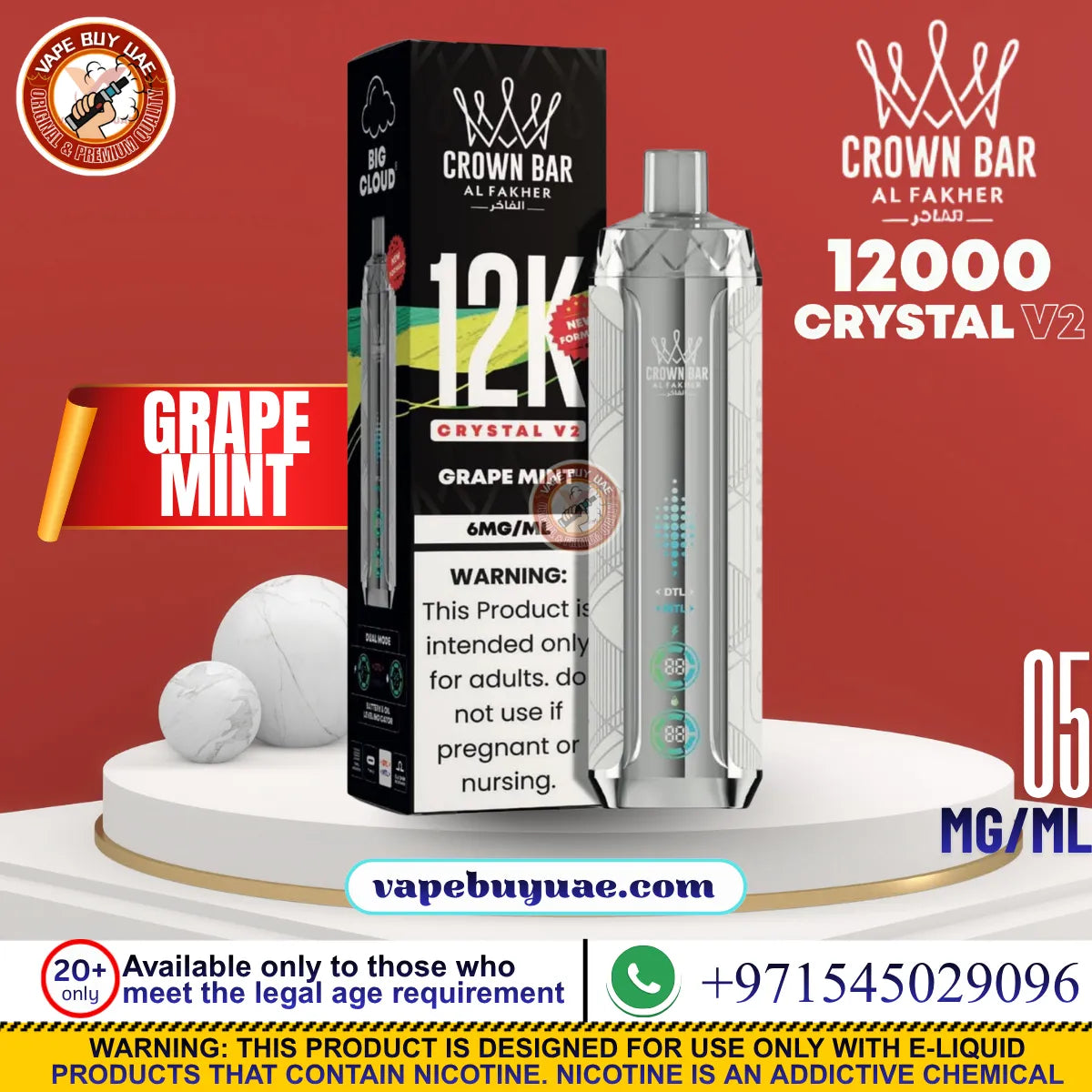 AL FAKHER Crystal V2 12K Grape Mint rechargeable disposable vape
