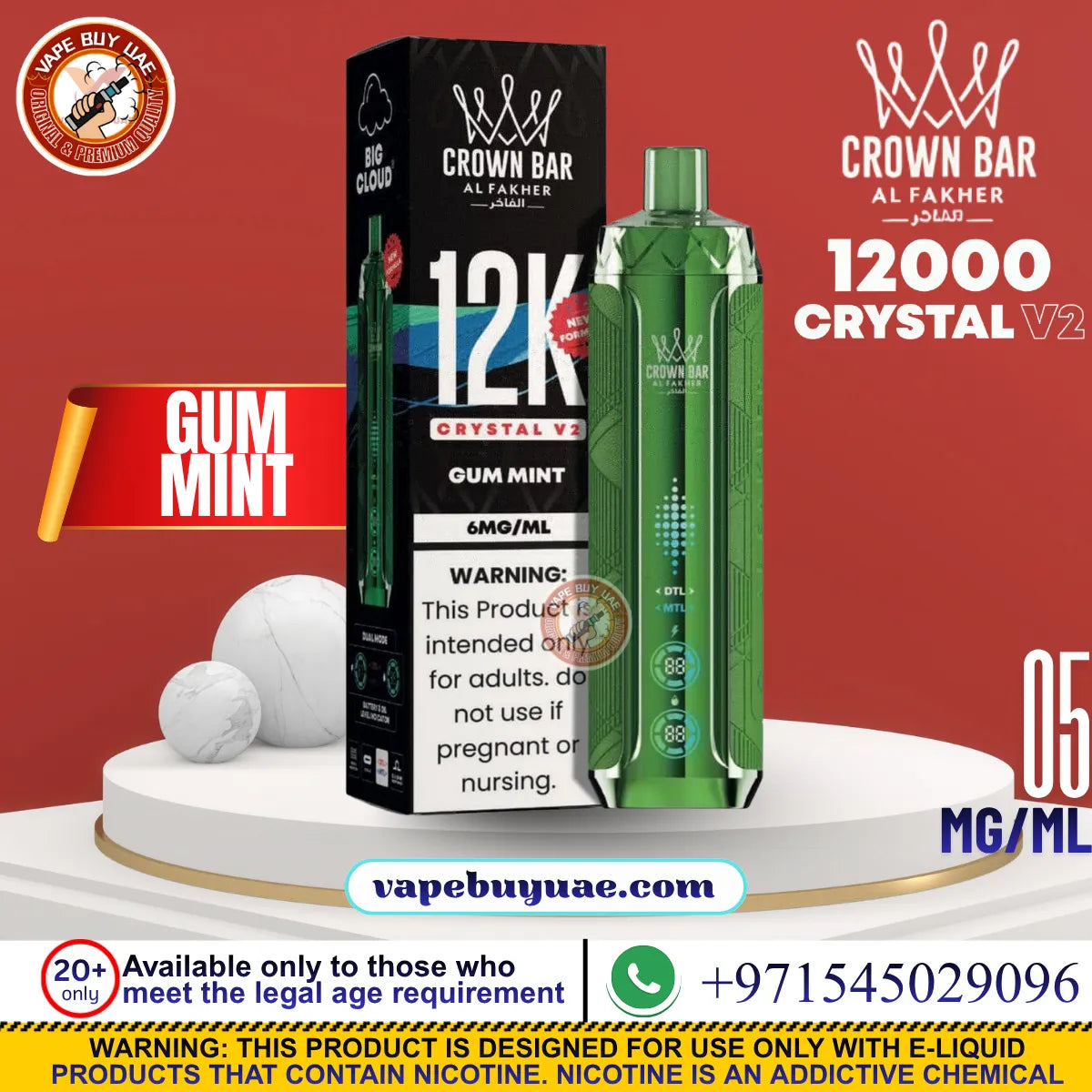 AL FAKHER Crystal V2 12K Gum Mint rechargeable disposable vape