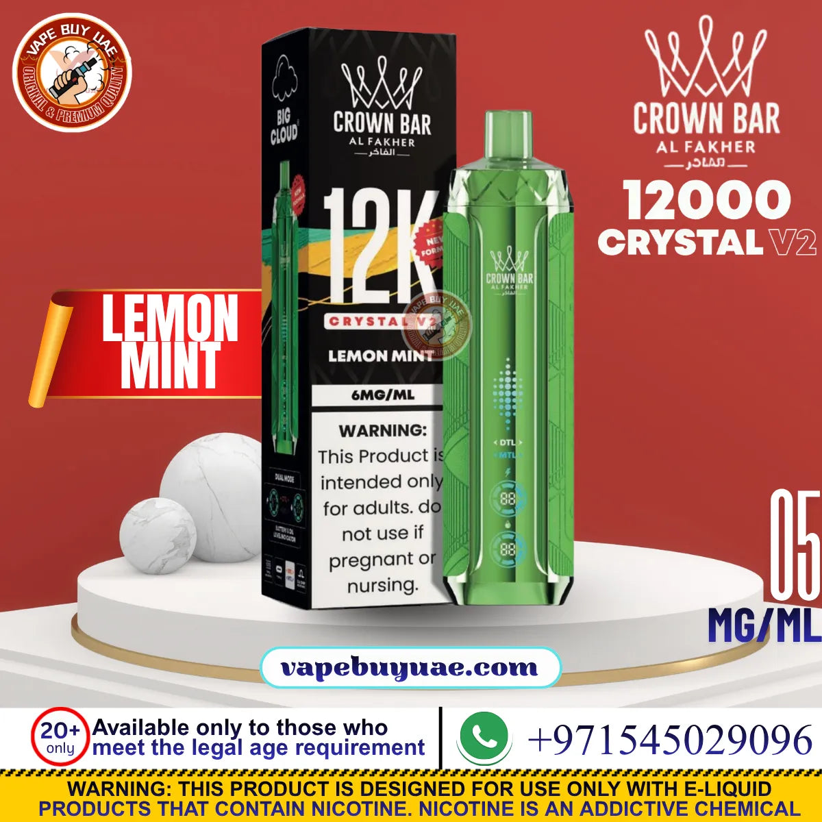 AL FAKHER Crystal V2 12K Lemon Mint rechargeable disposable vape