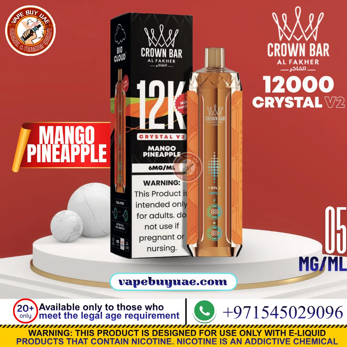 AL FAKHER Crystal V2 12K Mango Pineapple rechargeable disposable vape