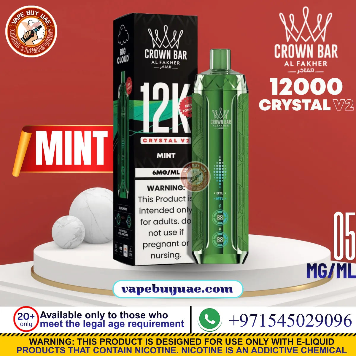 AL FAKHER Crystal V2 12K Mint rechargeable disposable vape