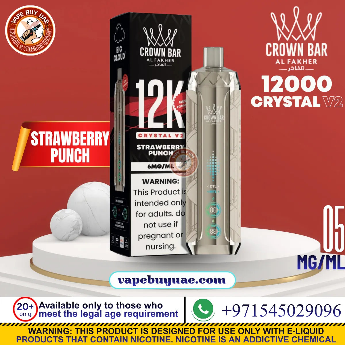 AL FAKHER Crystal V2 12K Strawberry Punch rechargeable disposable vape