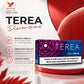 A purple and blue box of IQOS TEREA Oasis Pearl Indonesian tobacco sticks highlighting premium features on a red podium at Vape Buy UAE.