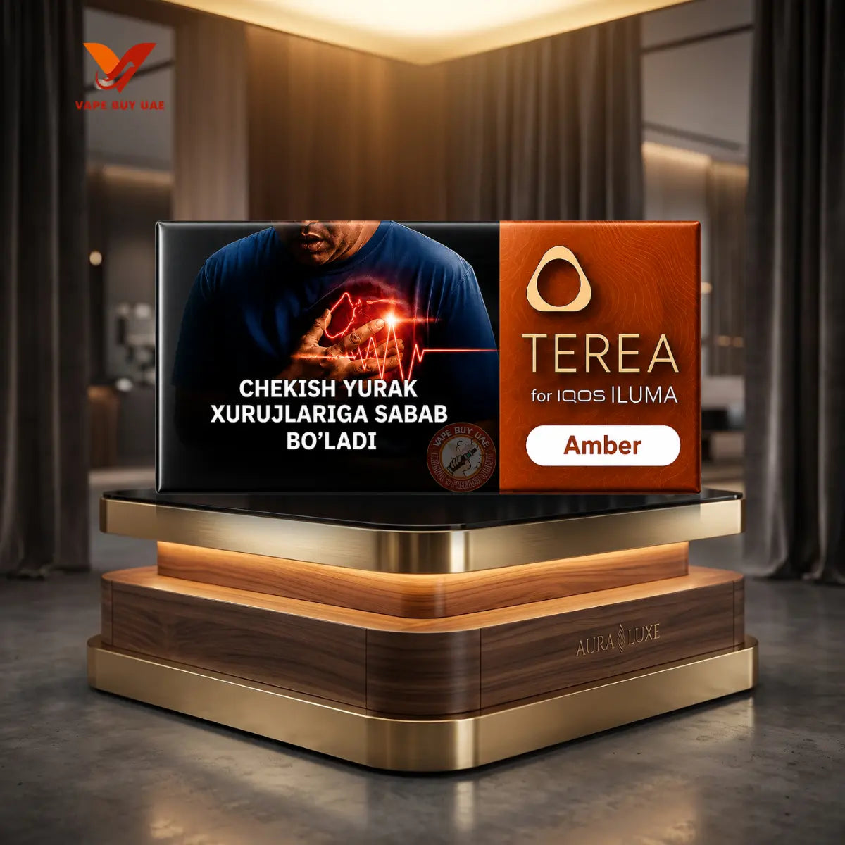 TEREA Amber Uzbekistan on Luxury Aura Podium Display - IQOS ILUMA | Vape Buy UAE