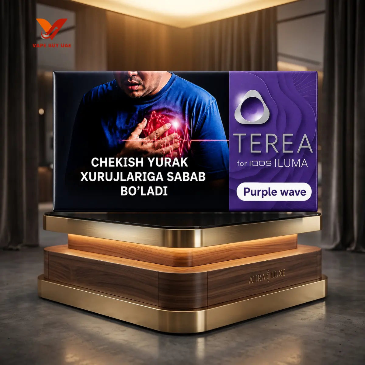 TEREA Purple Wave Uzbekistan on Luxury Aura Podium Display - IQOS ILUMA | Vape Buy UAE
