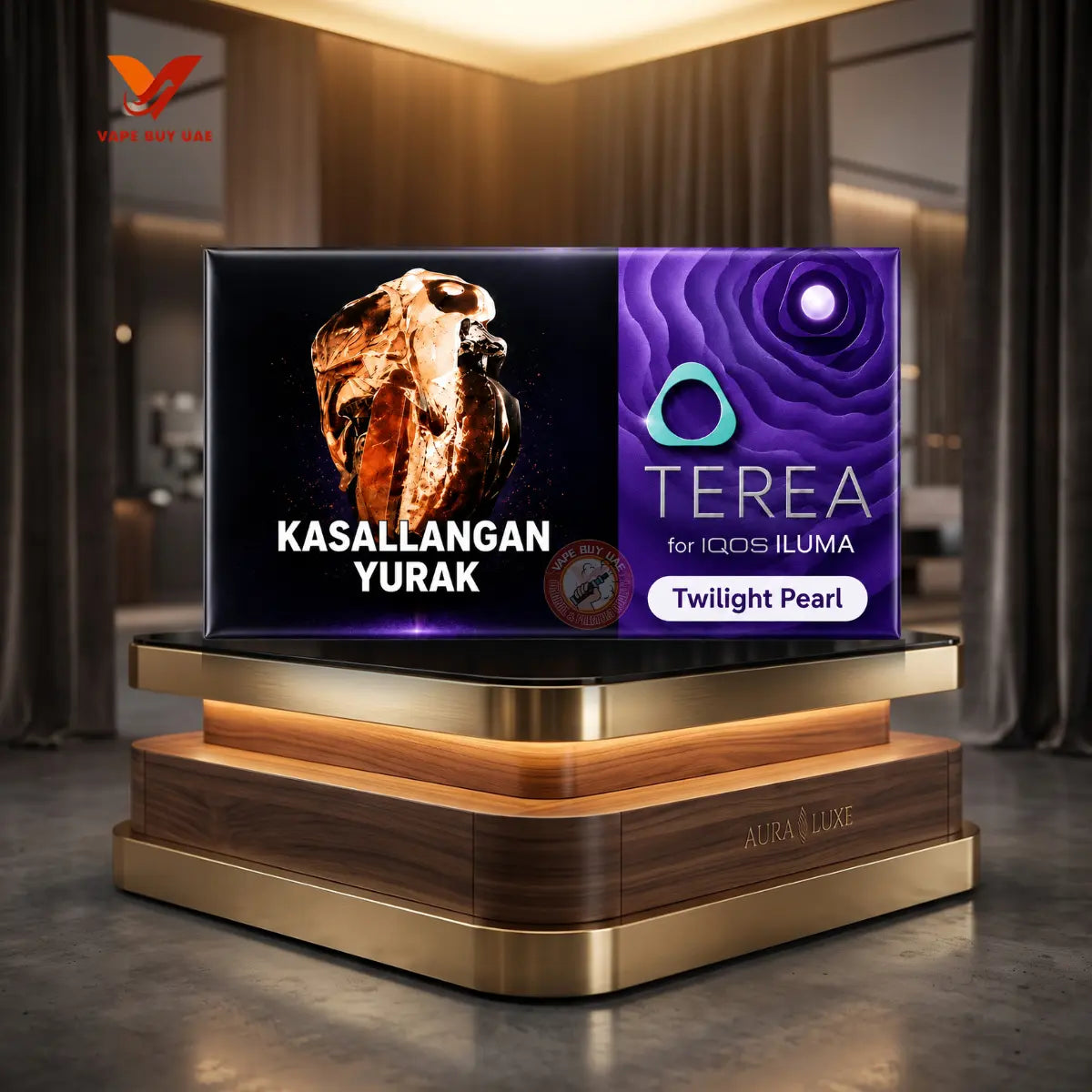 TEREA Twilight Pearl Uzbekistan on Luxury Aura Podium Display - IQOS ILUMA | Vape Buy UAE